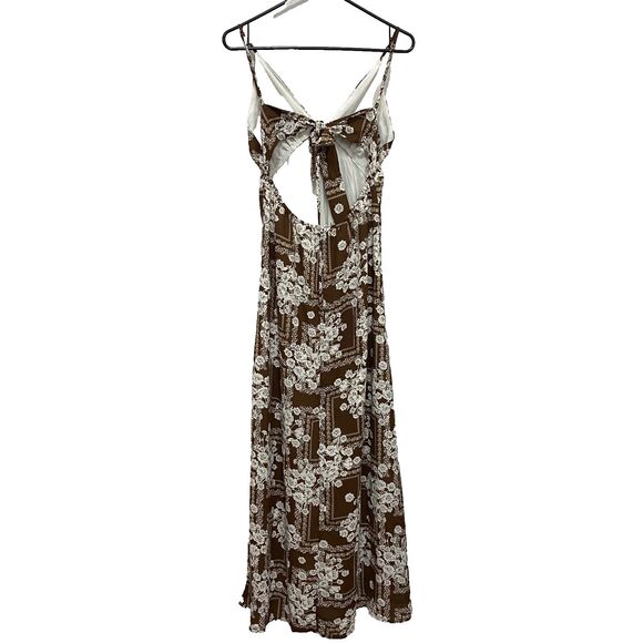 Paper Heart Maxi Dress L Brown Floral Open Back Boho Summer - Picture 5 of 14